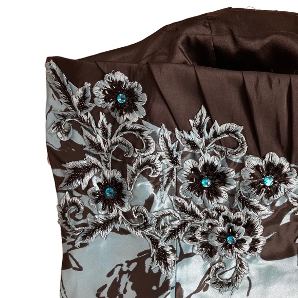 Alyce Designs Women’s aqua and black floral strapless fit and flare dress Sz 22 - Picture 12 of 15